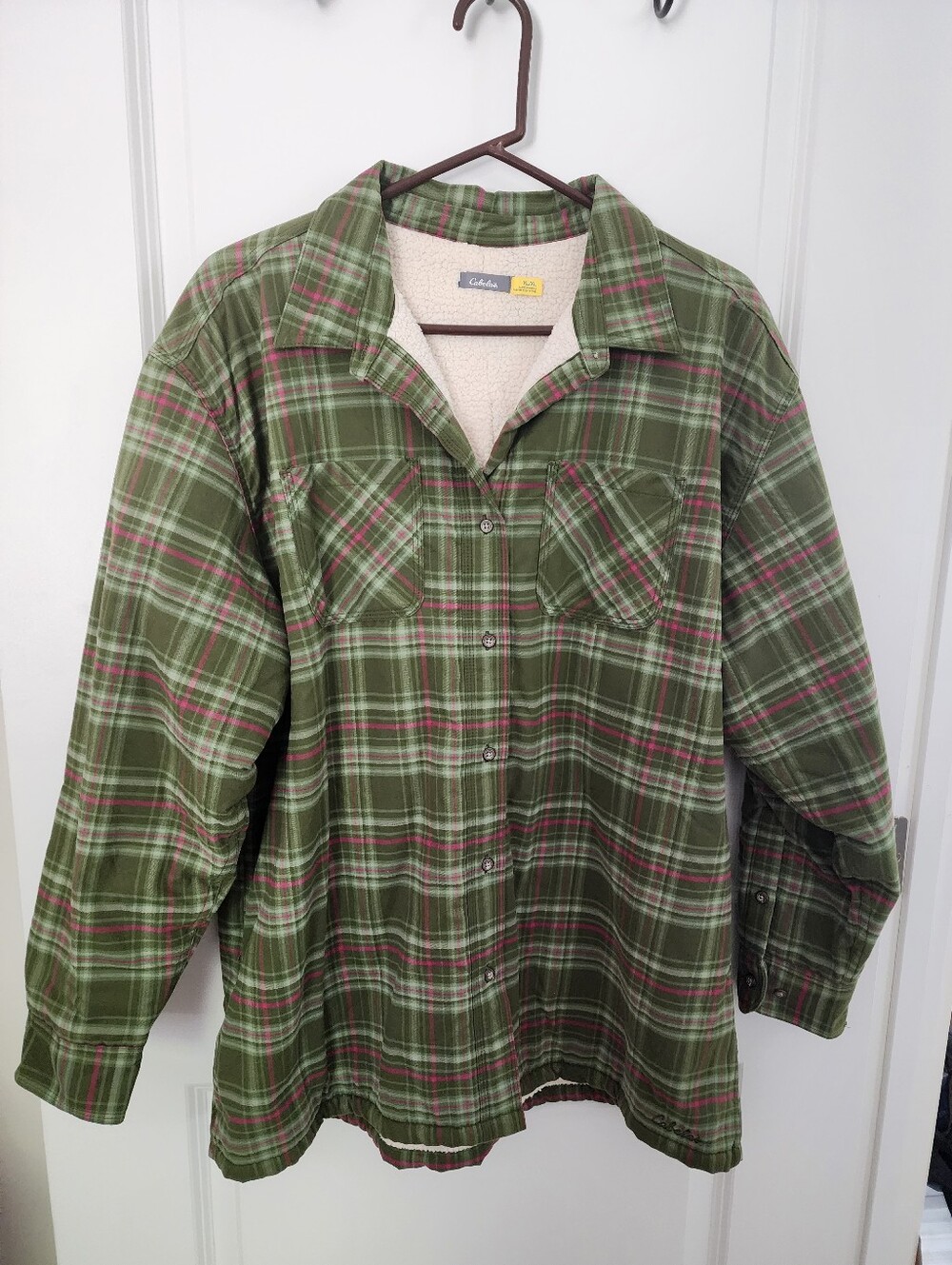 Cabela's Women's Olive Green Plaid Button-Front Flannel Shirt Jacket